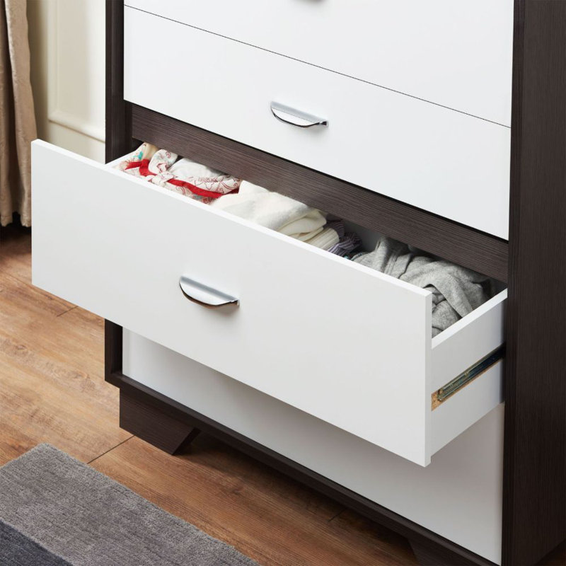 Chatrice 5-Drawer Rectangular Chest, White/Silver