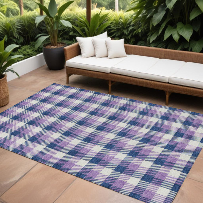 Tapis intérieur lavable à carreaux mauve et beige 8 pi x 10 pi bleu marine