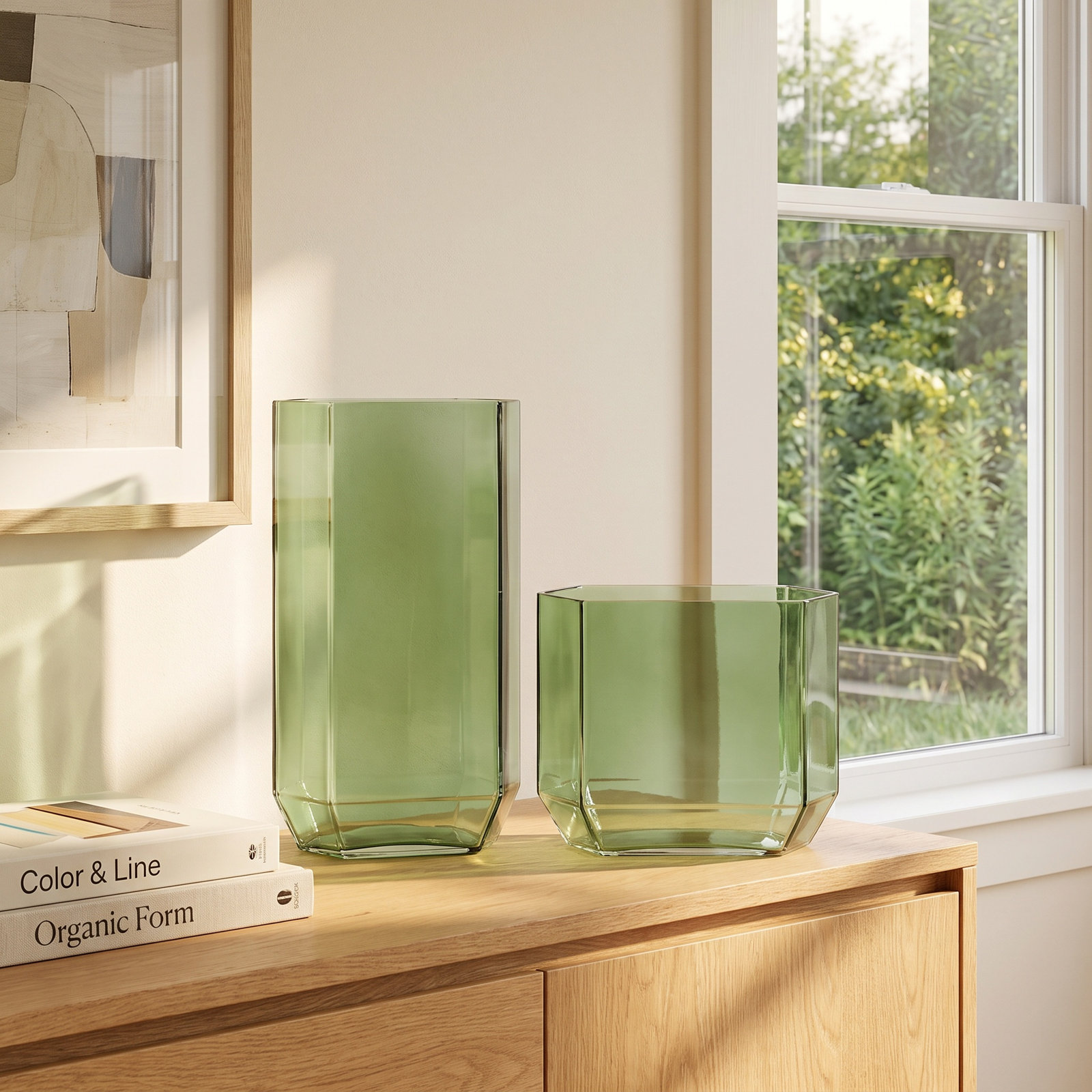 Glass Table Vase, Green Tint