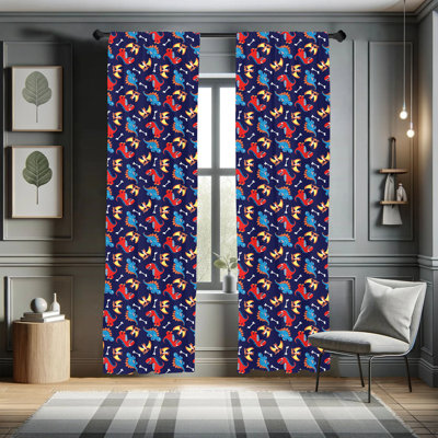 Dinosaur Semi-Sheer Rod Pocket Curtain Panels