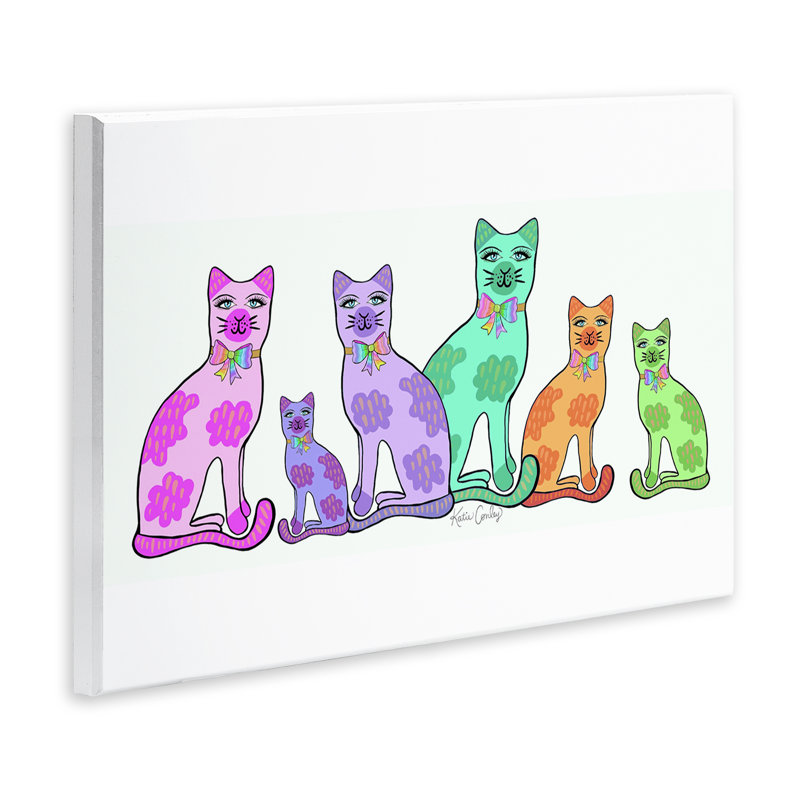 Plaque murale Funky Whimsical Cats, design par Katie Conley, H 10 po x l 15 po
