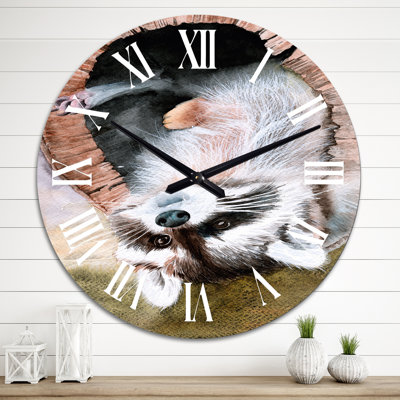 Fluffy Raccoon Playing Upside Down - Traditional Wall Clock