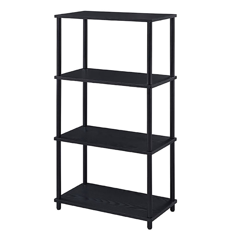 Bibliothèque noire à 4 tablettes pour le salon - Rehausse l'esthétique avec 4 tablettes ouvertes en métal élégantes et pratiques