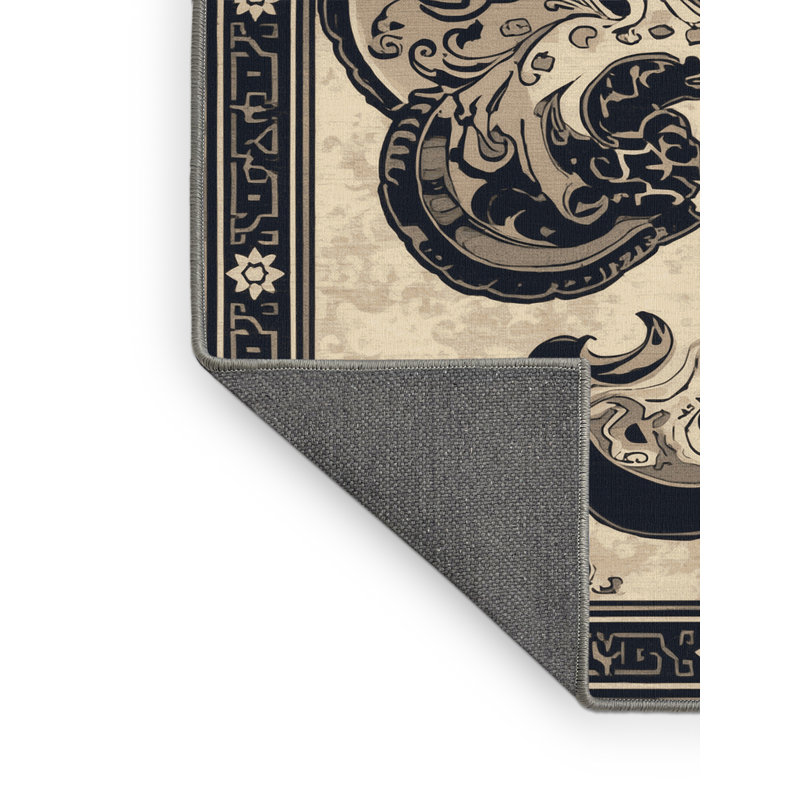 Tapis oriental doux et moelleux à poils longs en tissu noir et gris Montauk, 7 x 9