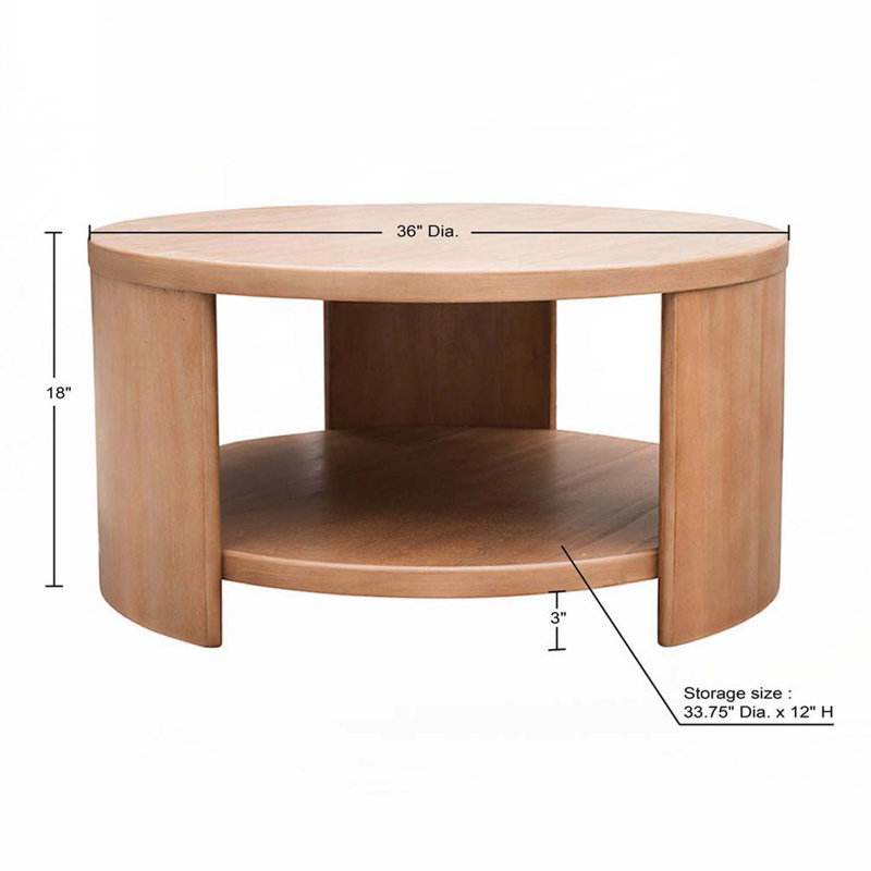 Table basse en bois avec tablette de plancher, Naturel