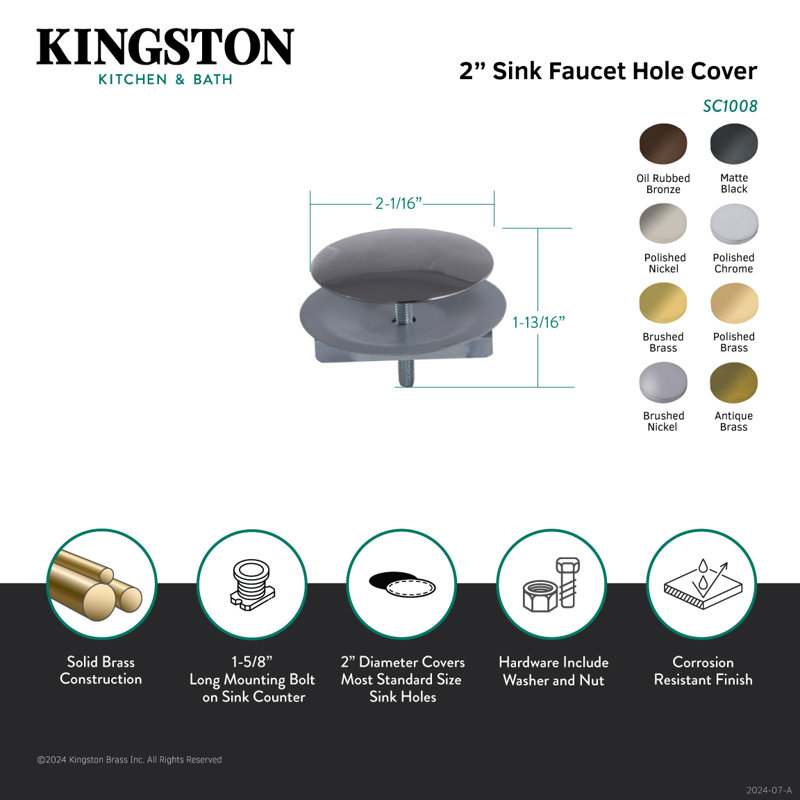 Couvercle de trou de robinet de 2 pouces de diamètre Kingston Brass Studio, Nickel brossé
