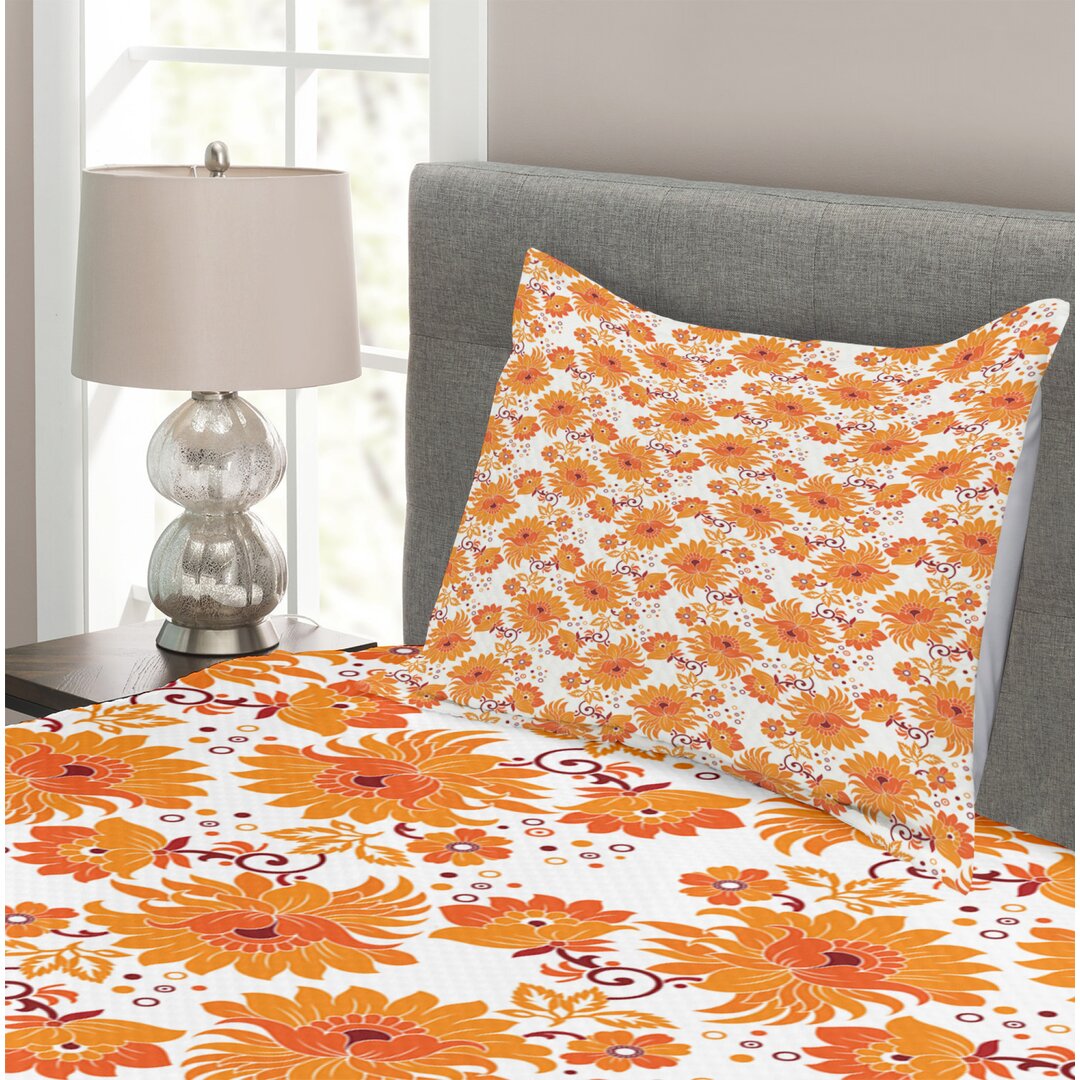 Gestepptes Bettdecken-Set, Alte Damast Traditionelle, Orange, Orange Marigold Maroon