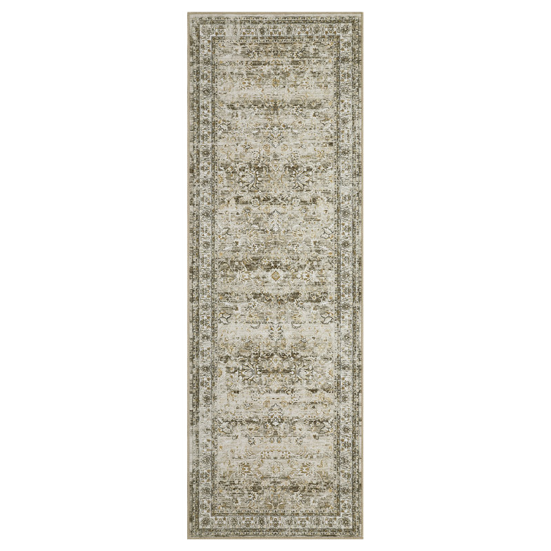 2x6 Washable Rug Non Slip Vintage Oriental Hallway Runner Rug with Rubber Backing Low Pile Retro Floral Distressed Carpet for Kitchen Laundry Entryway,