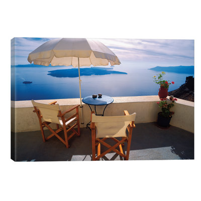 Greece, Santorini, Oia House Balcony With Ocean View - No Frame Print on Canvas