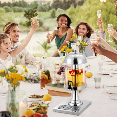Distributeur de boissons 2,1 gallons en acier inoxydable avec support et robinet pour jus de fruits froids, thés glacés et mariages
