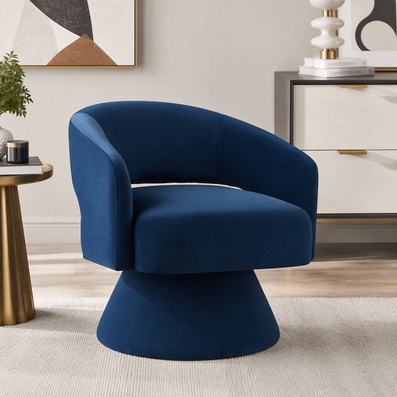 Fauteuil demi-tonneau pivotant de 27,5 po Nevile, Velours marine