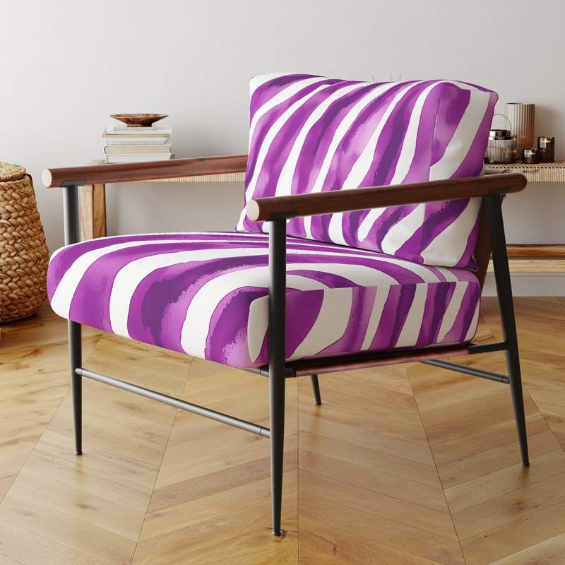 Chaise à accoudoirs rembourrée Zebra, Noir, noir, noir, noir, Mauve / Blanc
