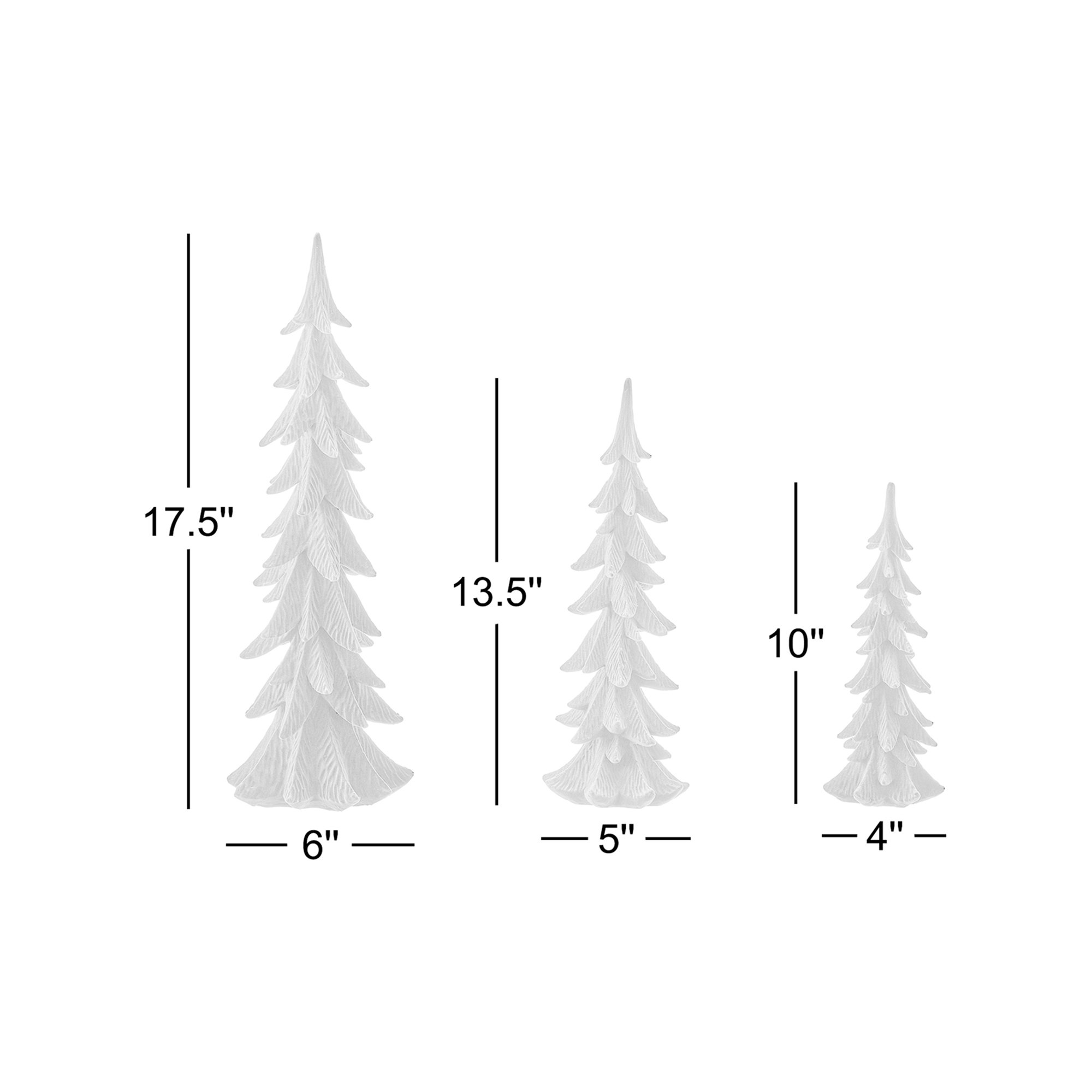 10-17.75" Resin Flocked Tree Set of 3, Green