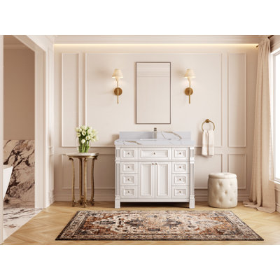 Paris 42 In. W X 22 In. D Single Sink Bathroom Vanity In White With 2 In.