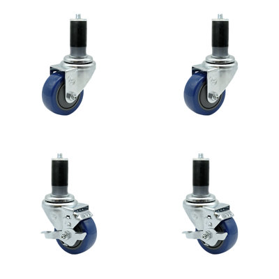 4 Piece Polyurethane Bolt Hole Caster Set with 2 Brakes -  Service Caster, SCC-EX20S314-PPUB-BLUE-2-TLB-2-MTG46