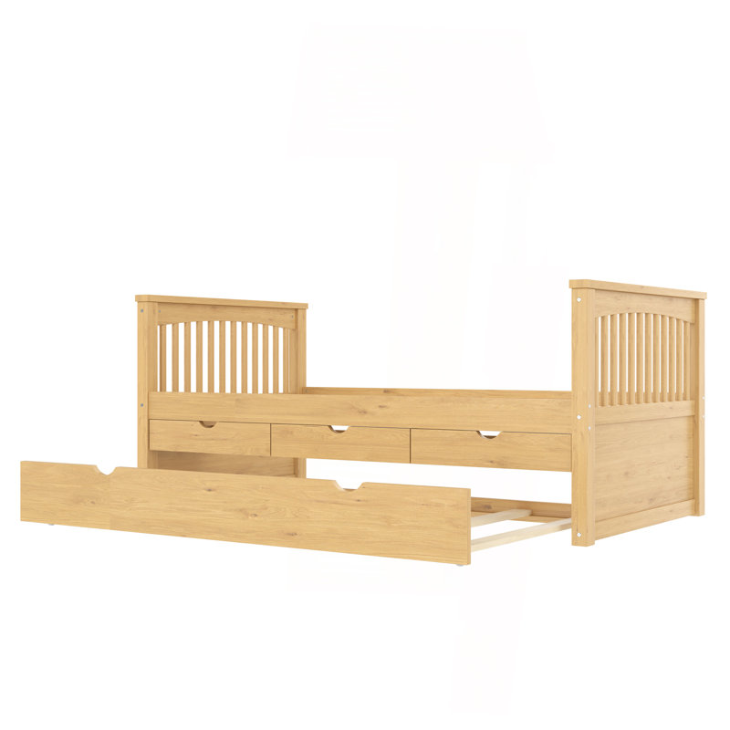 Twin Platform Bed With Drawers And Trundle, Solid Wood Daybed, No Spring Box Needed, Natural, Natural