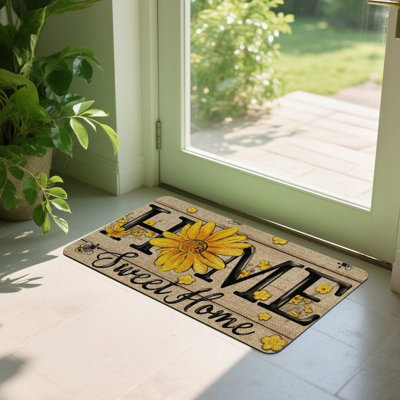 Tapis de porte Sunflower Home Sweet Home, beige, 24 po x 36 po, pour la cuisine et le porche