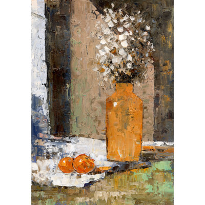 Flower Orange Vase - Wrapped Canvas Painting
