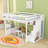Queen Size Loft Bed with Integrated Wardrobe, Storage Shelves and Under-Bed Space-1851224952