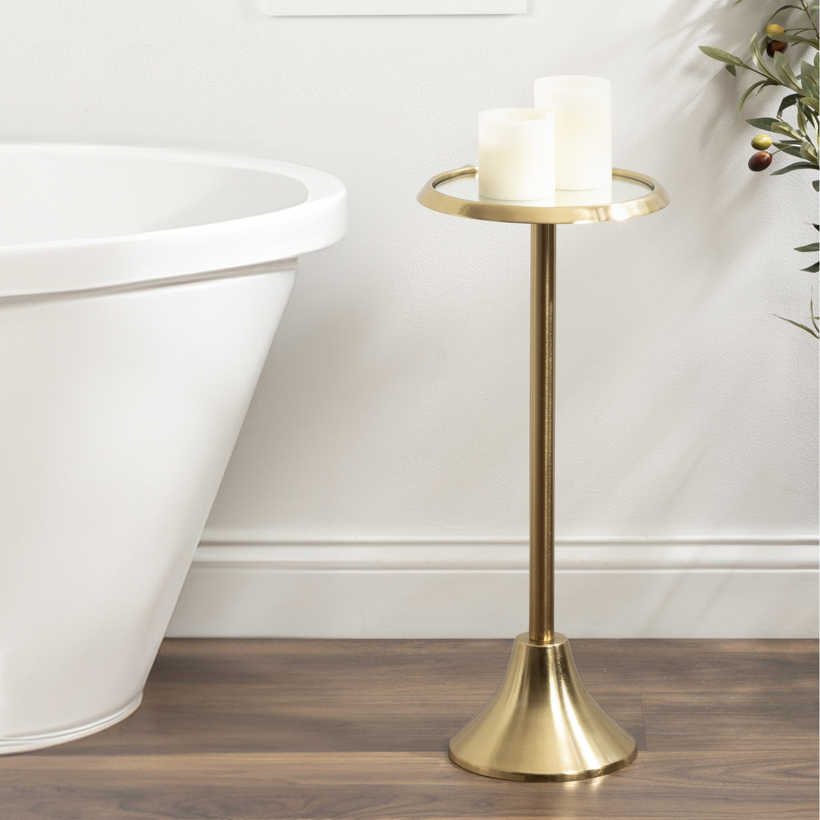 Deanna End Table, 23" H x 9" W x 9" D, Gold Base/Mirrored Glass Top