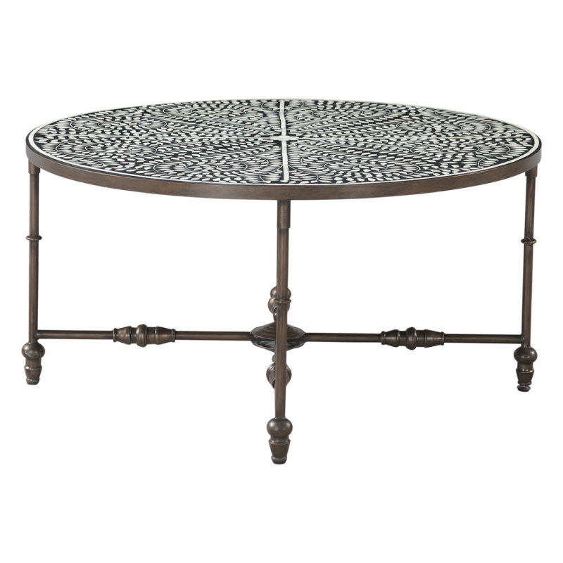 Ozark 40" Coffee Table with Floral Horn Inlay and Iron