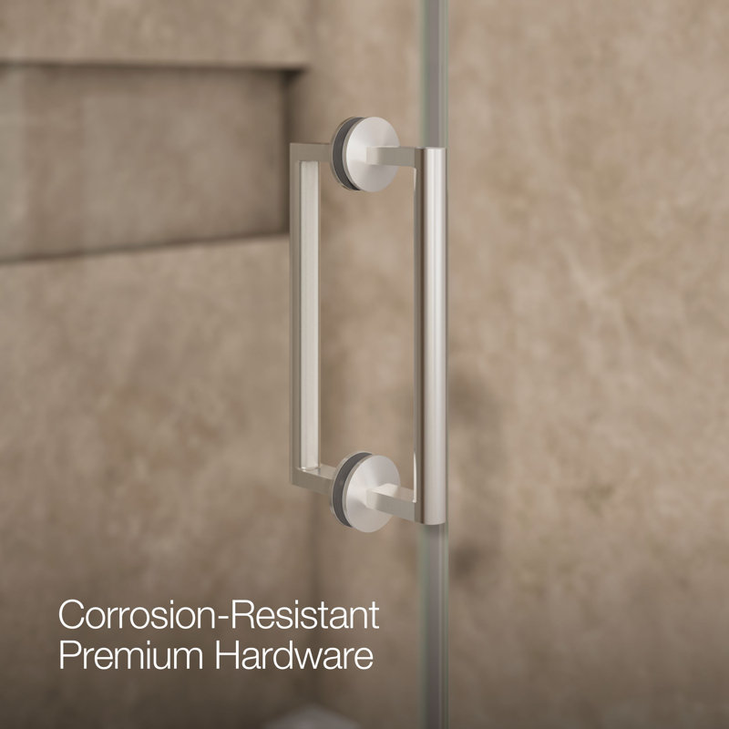 Components 57-1/4-In58-In W X 71-1/2-In H Frameless Pivot Shower Door With 3/8-In Crystal Clear Glass And Back-To-Back Vertical Door Pulls