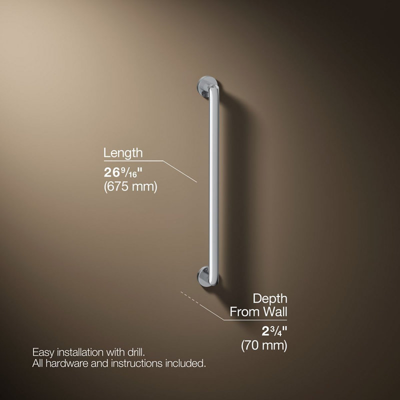 Kumin Grab Bar, Polished Chrome, 24" W