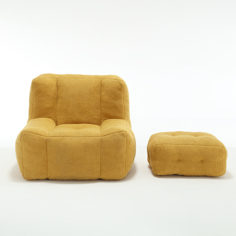 Fluffy Bean Bag Chair, Yellow Velvet