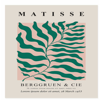 «Botanical Matisse Plant» en vert et rose, reproduction d'art moderne sans cadre Mid-Century