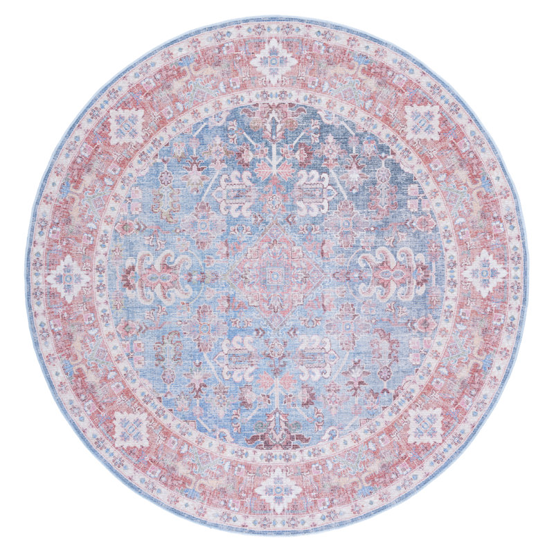 Chartier Oriental Blue/Rust Area Rug, Round 6'7"