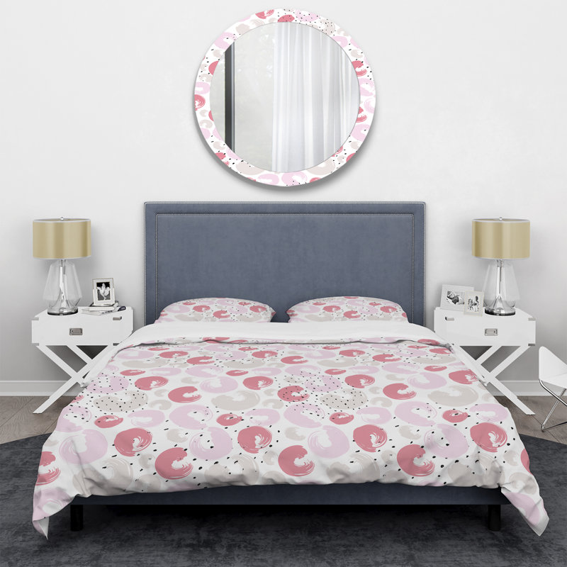 Red and Pink Circle Dots - Ensemble de housse de couette abstrait - Microfibre de polyester