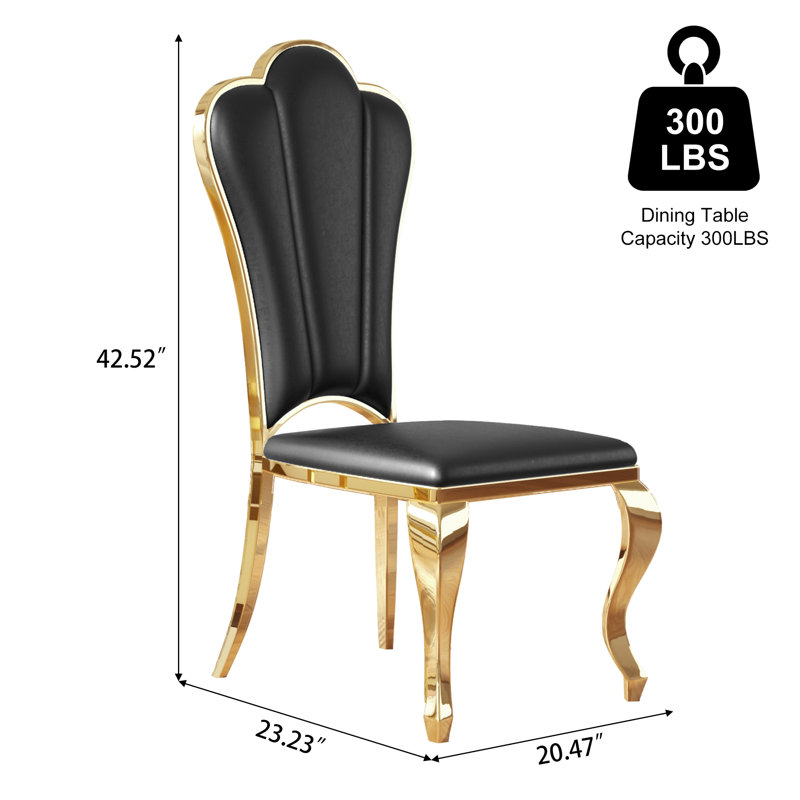 Chaise d'appoint rembourrée en similicuir, 4, Noir, Doré
