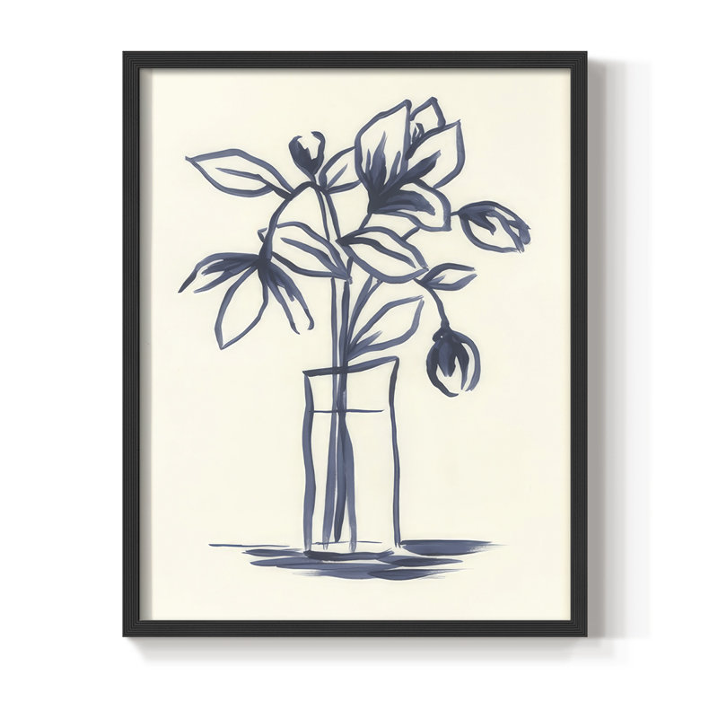 «Indigo Bud Vase II», reproduction encadrée - bois massif, H 15 po x l 12 po, Noir, noir, noir, noir