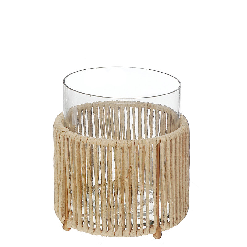 Ih Casadecor Raffia Tabletop Hurricane, 6.25" H x 5.75" W x 5.75" D