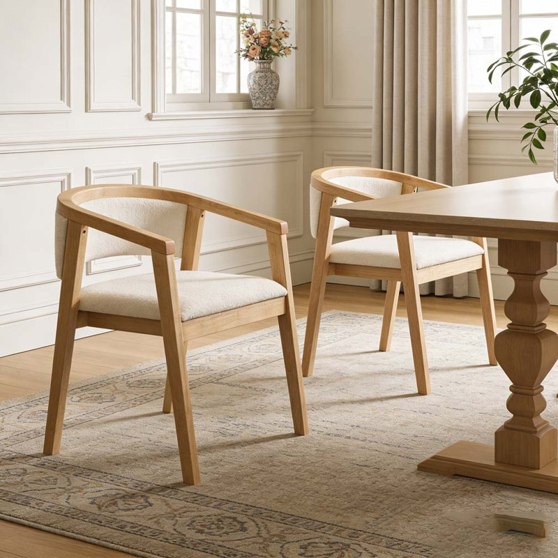 Chaise de salle à manger avec accoudoirs, Beige, chêne