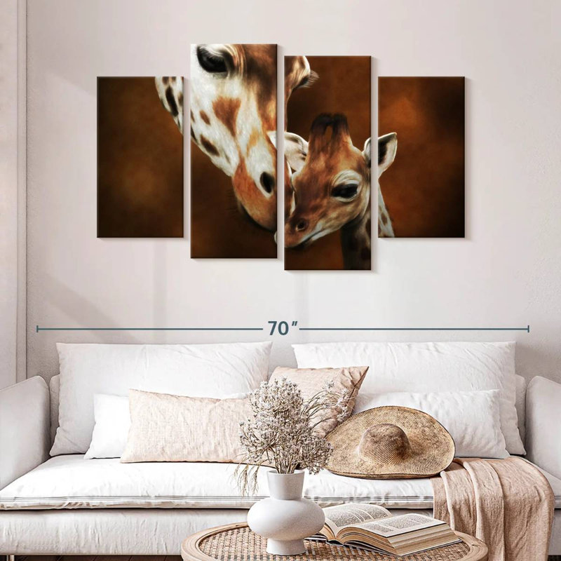 Brampt mère et bébé girafe, H 32 po x l 52 po