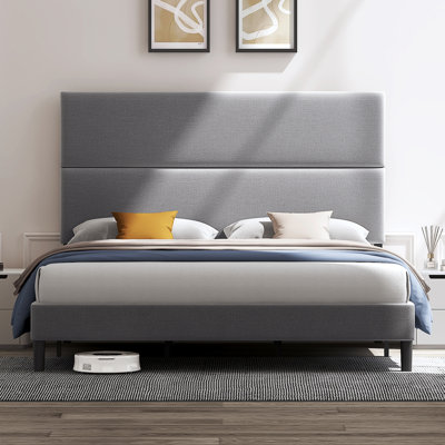 Brithny Linen Upholstered Platform Bed with Height Adjustable Headboard