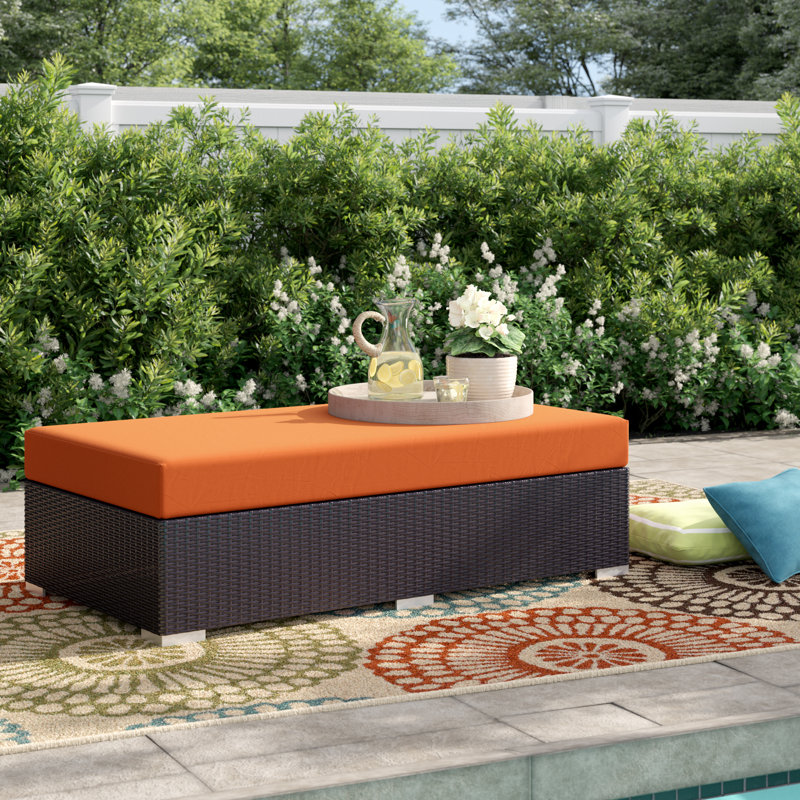 Convene Rectangle Outdoor Ottoman with Cushion, Orange