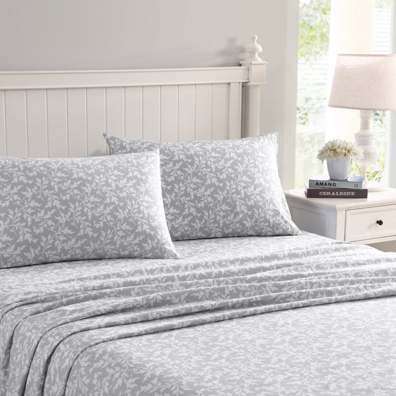 Brushed Cotton Flannel Sheet Set, King Sheet Set with 2 Pillowcases, Crestwood Gray