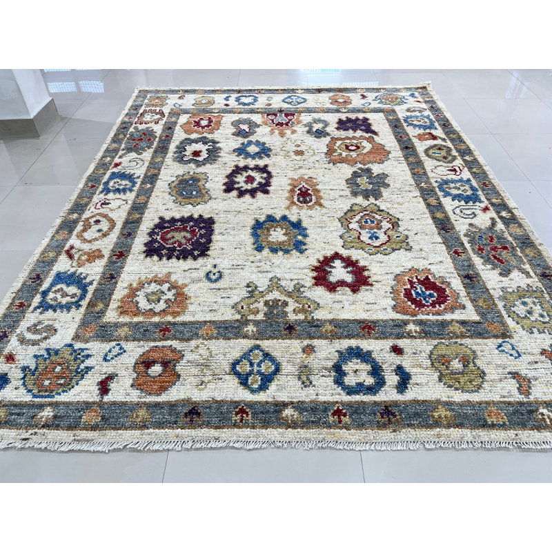 Tapis ivoire moderne en laine noué à la main Oushak, Rectangle 8 pi x 10 pi