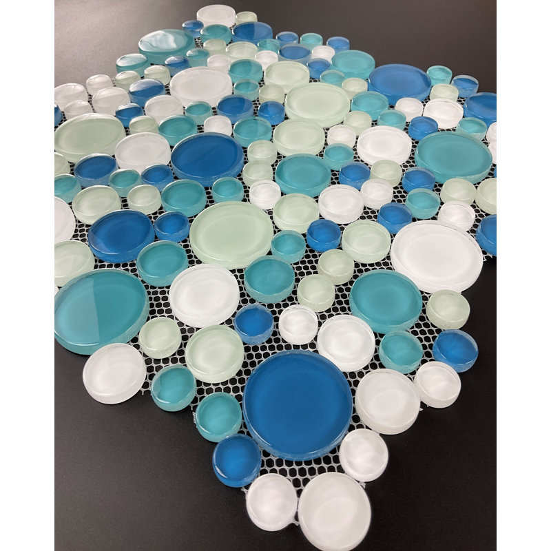 12.5" x 12.5" Glass Random Mosaic Wall & Floor Tile, Ocean Breeze/White