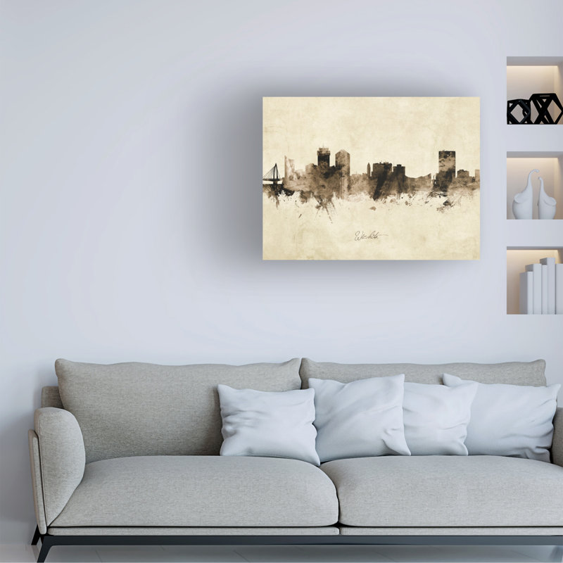 «Wichita Kansas Skyline Vintage» par Michael Tompsett, art sur toile, H 18 po x l 24 po x P 2 po