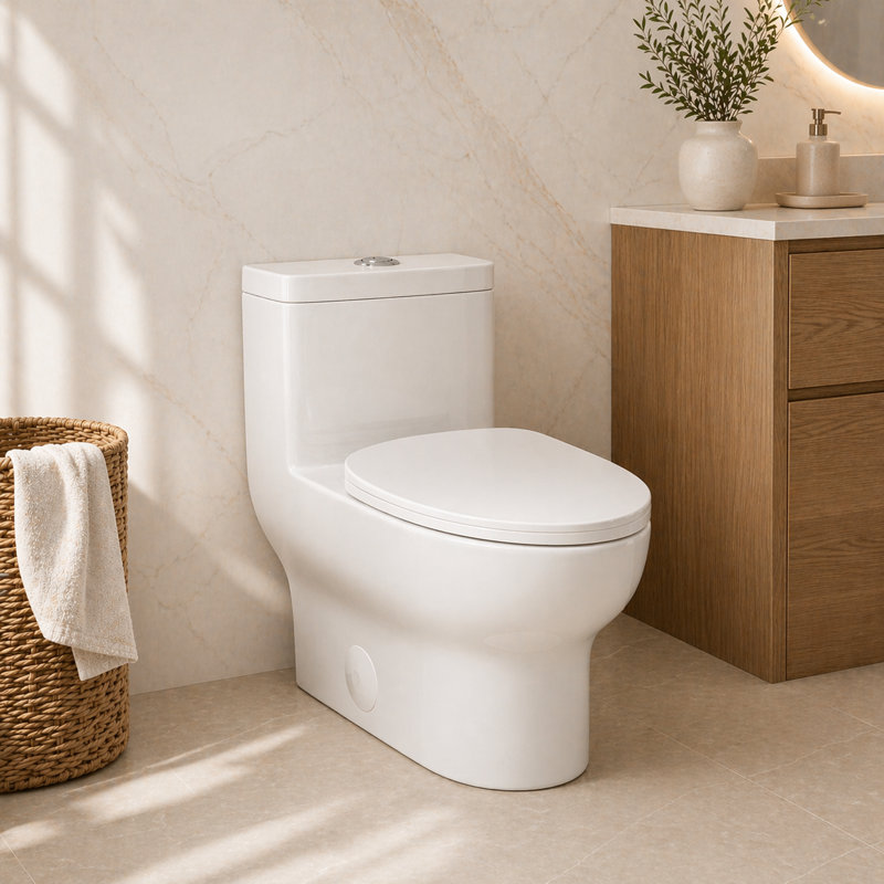 Toilette une pièce sans rebord | Double chasse allongée avec siège confortable et hauteur incluse - blanc