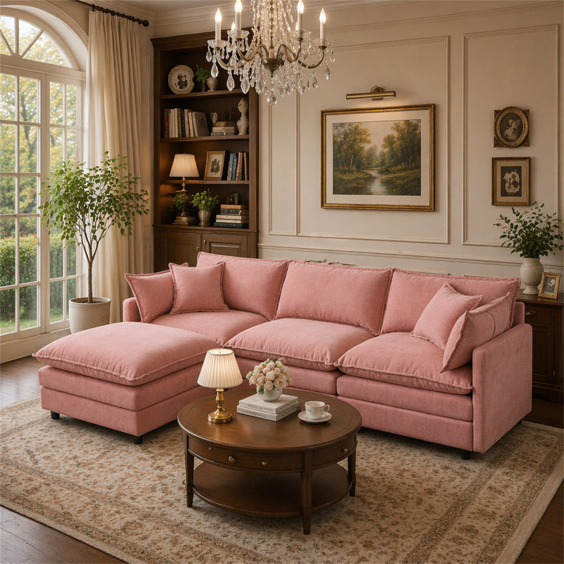 Canapé modulaire de 105 po, Rose, Orienté vers la gauche