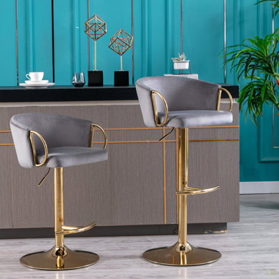 Ensemble de 2 tabourets de bar avec repose-pieds chromé et base pivotante à hauteur réglable en velours