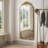 Arched Full Body Mirror with Vintage Ornate Carved Applique, Wall Mounted for Multiple Room Decor and Retro Aesthetic Appeal-1787853643