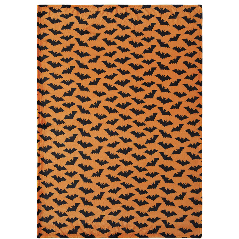 Jeté décoratif très doux et moelleux de chauves-souris d'Halloween Kate Aurora - l 50 po x L 70 po, Orange