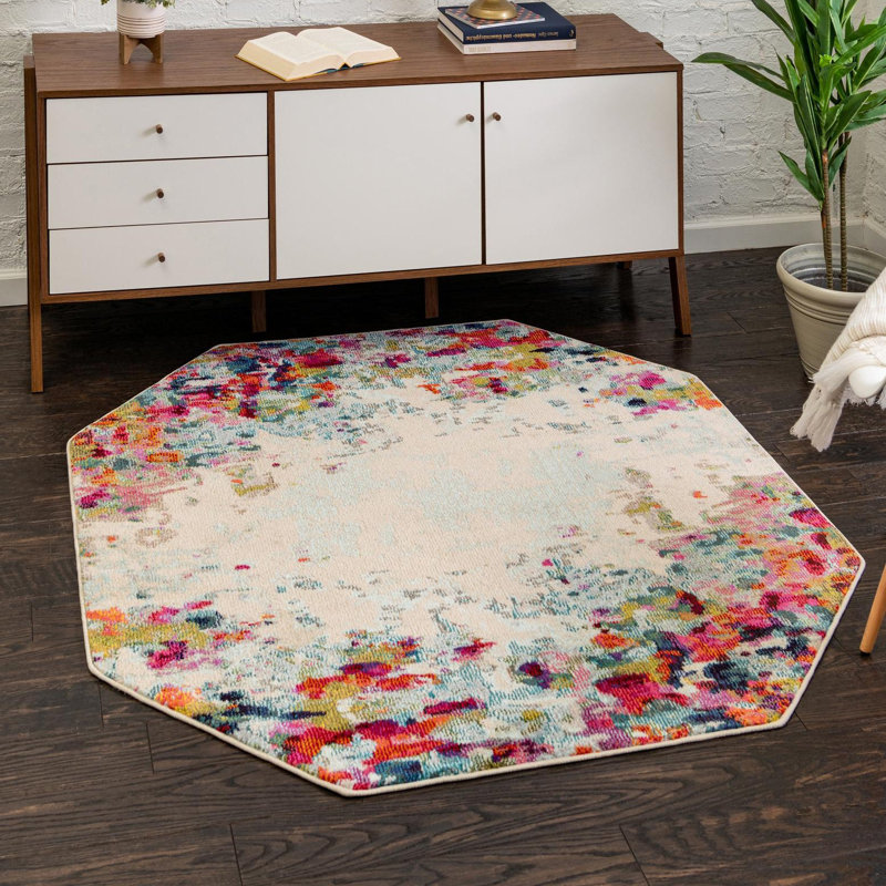 Cariel Washable Abstract Indoor Rug, Octagon 7'11" x 7'11"