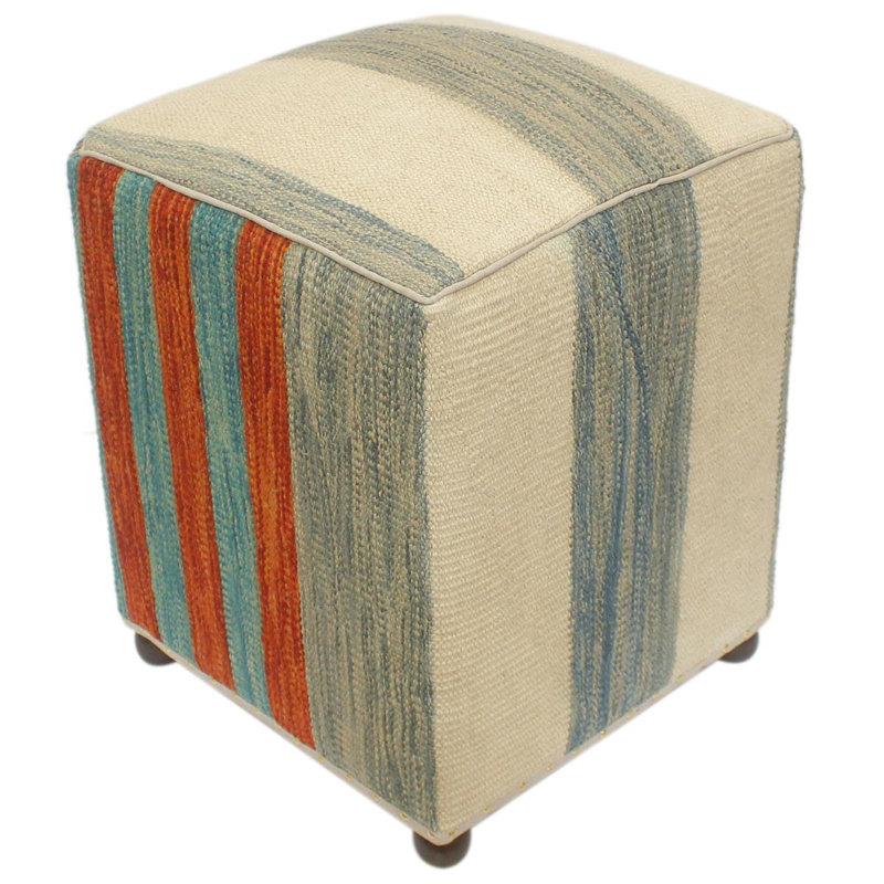 Aprea Upholstered Ottoman, Rust/Blue/Beige/Purple Wool