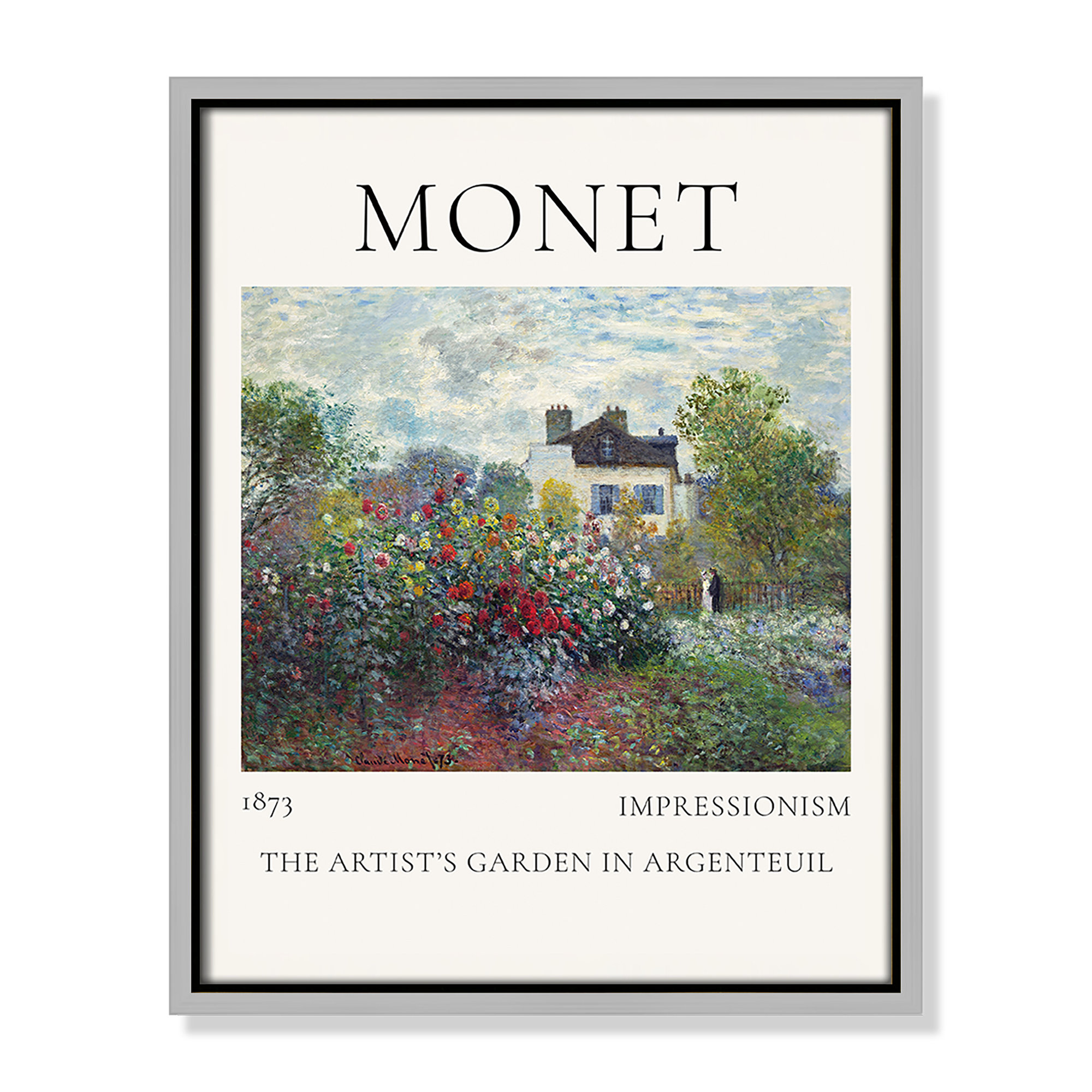 Artists Garden in Argenteuil Print by Claude Monet, No, 15.5" H x 12.5" W x 2" D, Silver Floater Frame